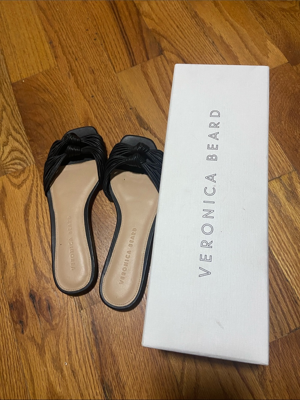 Veronica Beard Black Knotted Slide Mules